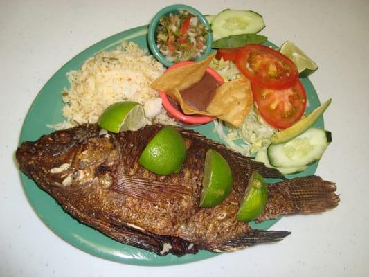 Where's Nemo?-Fried Tilapia served with rice, beans, handmade corn tortillas