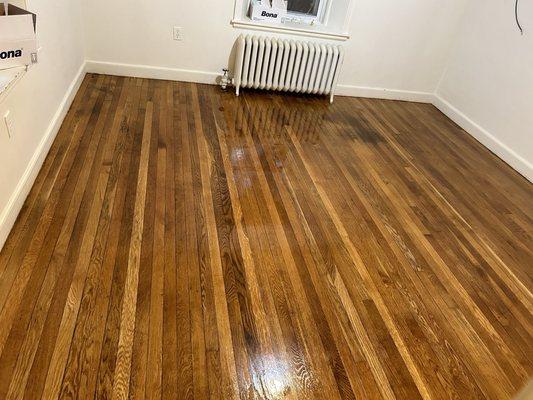 Living room floor - before refurbishing, all the finish was gone.