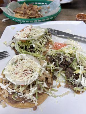 2 beef and 1 chicken tostada.