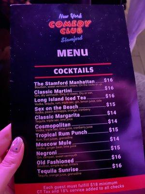 Cocktail menu