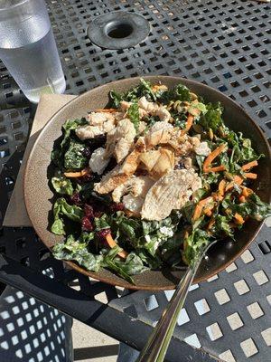 Highway to Kale salad with chicken added. $10 without the chicken and I think it was $14 with the added chicken.