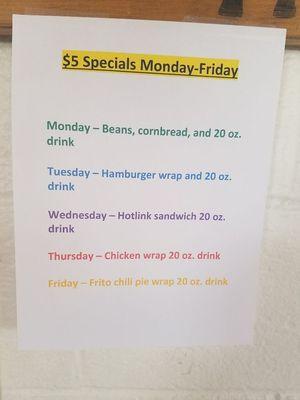 our spring 5 dollar special menu