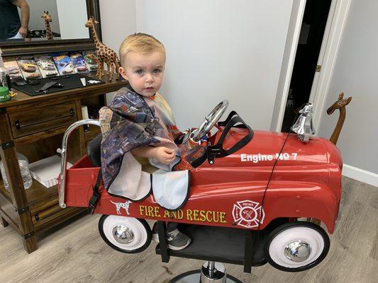 Haircut done in a Fire Truck Barber Chair @ A Man's Zone Barber Shop