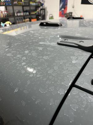 Water spot damage, resolved at Saza Detailing.