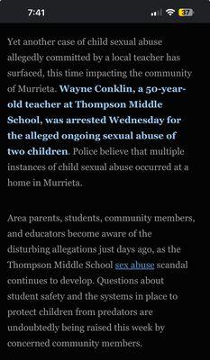 This is from a news article about a teacher touching kids at Thompson