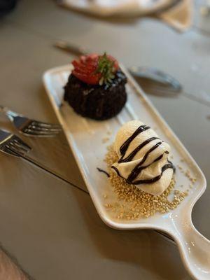 Chocolate cake with malted milk ice cream