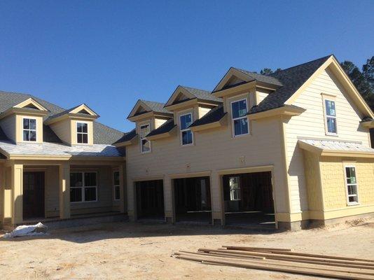 Just after framing showing the front of the house