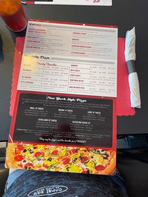 Entree and pizza menu