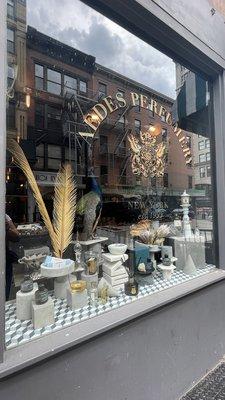 Beautiful window display of Aedes perfumery