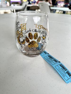 Commemorative wine glass with wine tasting tickets