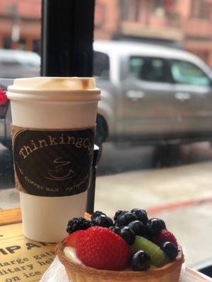 Mix fruit tart and chai latte.