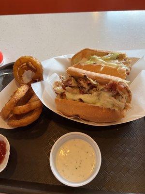 Chicken Bacon Ranch Sub  Battered Onion Rings