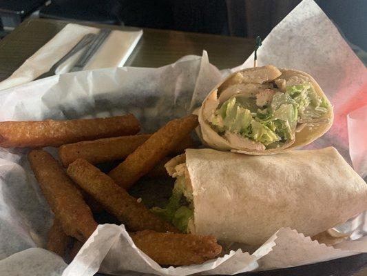 Chicken Caesar Wrap, zucchini fries