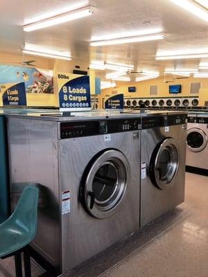 We have equipment that can handle up to 8 loads of laundry in one load!