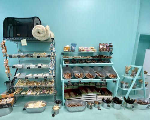 Shelves of hides and pizzles