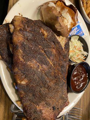 Colton's Smoked Ribs Full Rack with a baked sweet potato