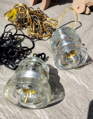 Chuck Bricker - Repurposed glass insulators make handsome lighting shades. Find Chuck at his wooden toy booth