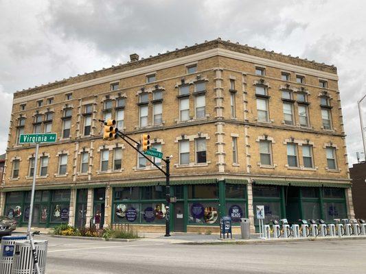 Indy Reads at 1066 Virginia Avenue in historic Fountain Square (photo of building on corner of Virginia Avenue)