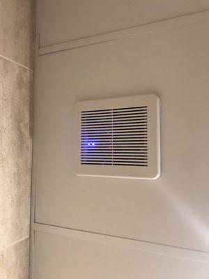 Restroom vent fan... blue light... suspect,