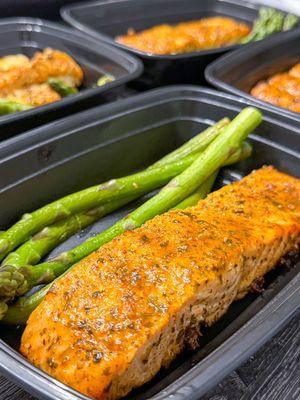 Cilantro Lime Salmon with Asparagus. Our #1 selling meal prep meal.