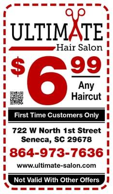 $6.99 Any Haircut - First Time Customers Only.  Not valid with other offers.