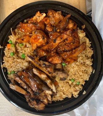 Two Proteins Bowl (Large Only) Chicken Teriyaki Bowl and Spicy Chicken Bowl with fried rice