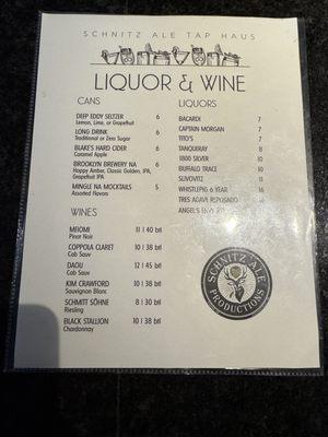 Non-beer menu