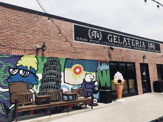 Exterior mural and entrance sign.