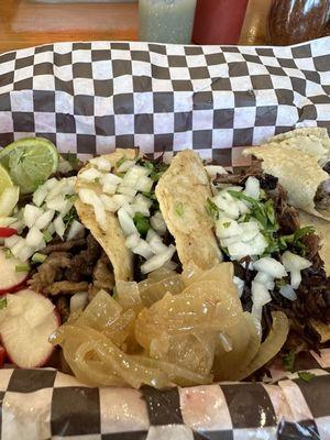 Carne Asada Taco plate with grilled onions