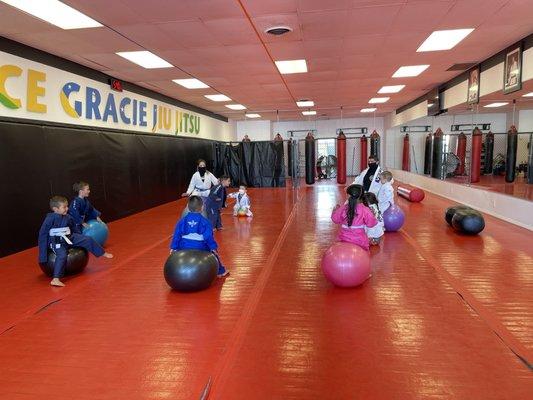 Using yoga balls to learn balance from the top.