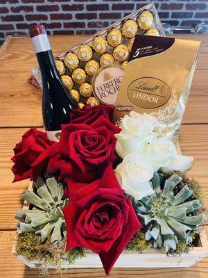 Wine chocolate and roses