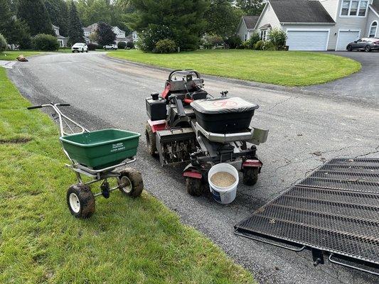 Core aeration and overseeding. Fall is the proper time for this service. Cooler nights, less issues with weeds and better results.