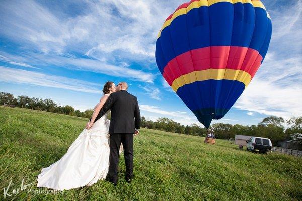 Yes, you can get married in a hot air balloon! Or, use it at your wedding reception so that guests can enjoy tethered rides.