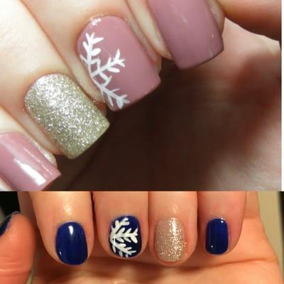 The top photo is a design I found on Pinterest, and the bottom are what I had done to my nails. I think they turned out GREAT!