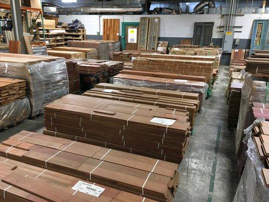 A wide selection of unusual hardwood flooring, finished and unfinished, is available.