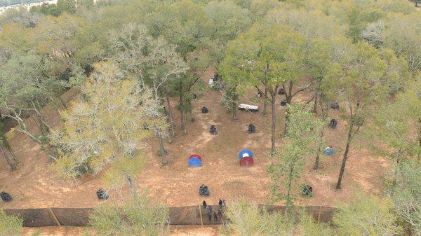 Aerial of the wood ball field.