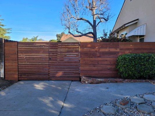 Horizontal Redwood Fence and gate