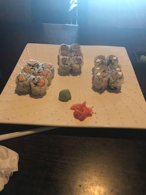 Spicy tuna, spicy crab, Philadelphia roll