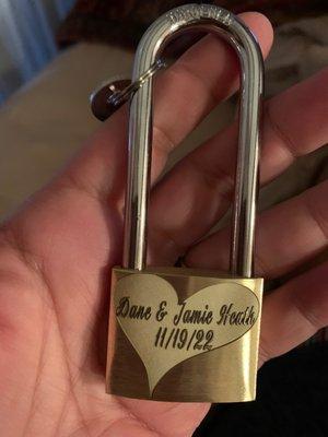 Custom engraved love lock