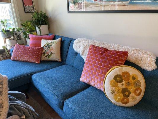 Large velvet square and bolster pillow