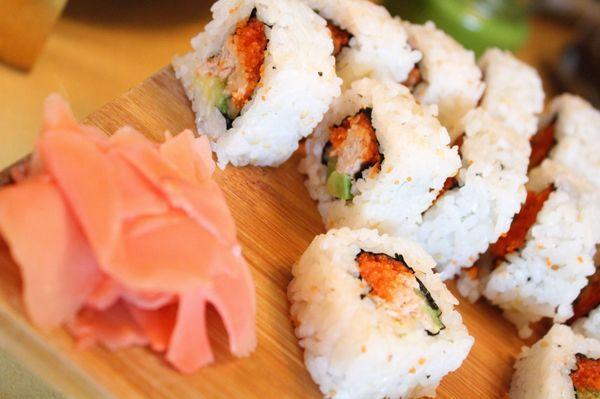 Crab sushi featured at a catering event.