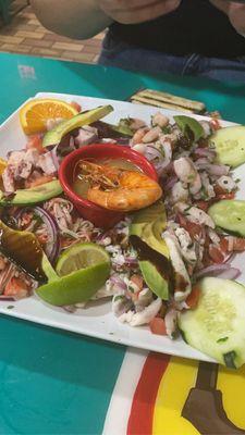 Ceviche a la playa  Aguachile, crab salad, ceviche overall a great mix of different variety of food done right