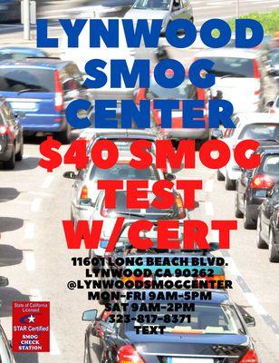 Come see us soon!! $40 Smog Check w/ Certificate