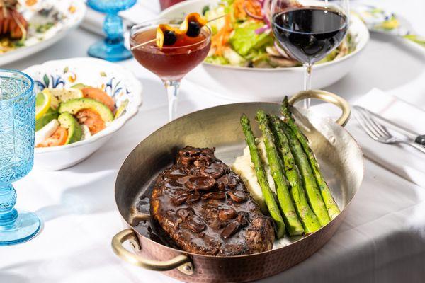 Chef's Special Steak with Mashed Potatoes and Asparagus