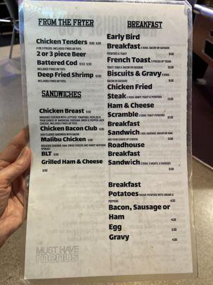 Breakfast menu