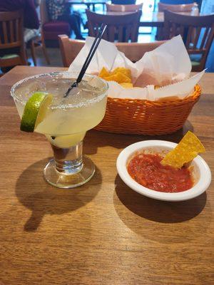 Margarita and chips with salsa