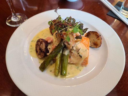 Pan Seared Atlantic Salmon and Lobster Oscar