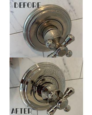 Shine your shower faucets and remove the hard water.