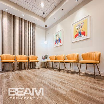 Enjoy a cozy moment in our waiting area at Beam Orthodontics, Sugar Land. Minimal wait, maximum comfort for patients, parents and companions