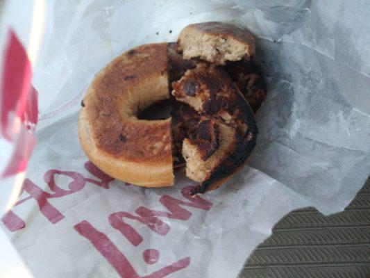 Returned my "toasted" bagel and ended up with this burnt garbage. I was not going back a third time.